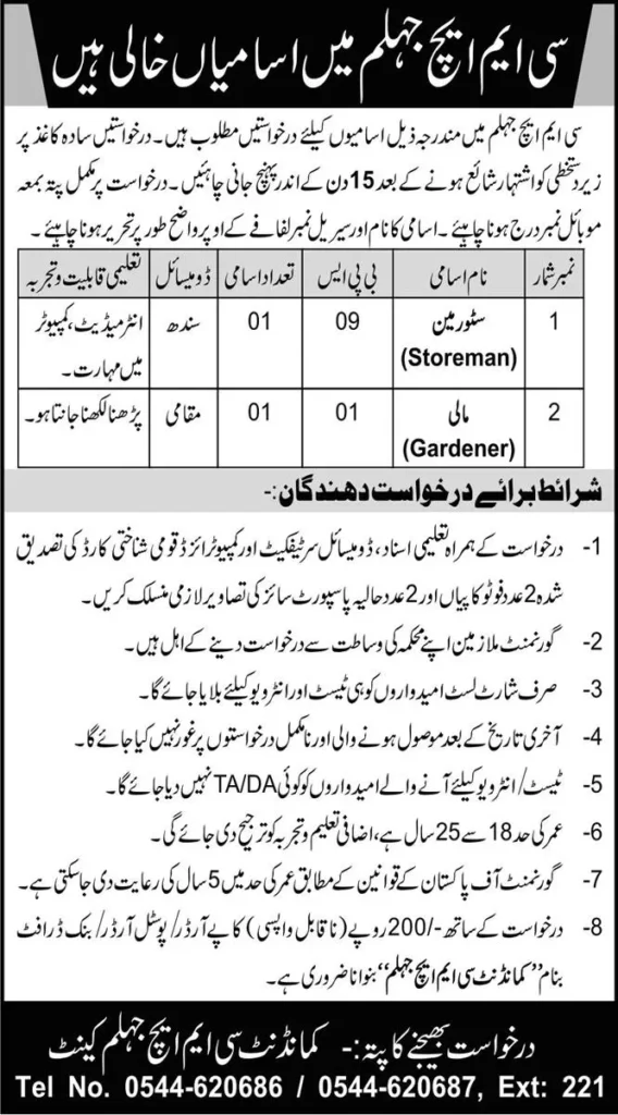 CMH Jhelum Jobs