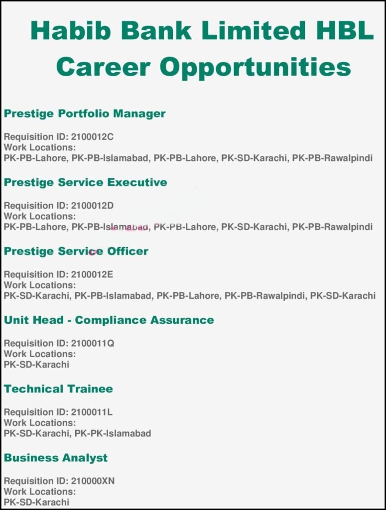 Habib Bank Limited HBL Jobs